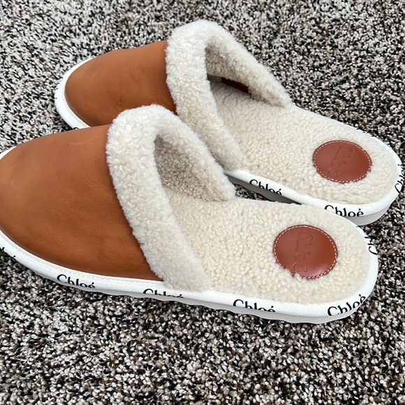 Chloe Shearling Woody Logo Slippers, never worn - Picture 2 of 8